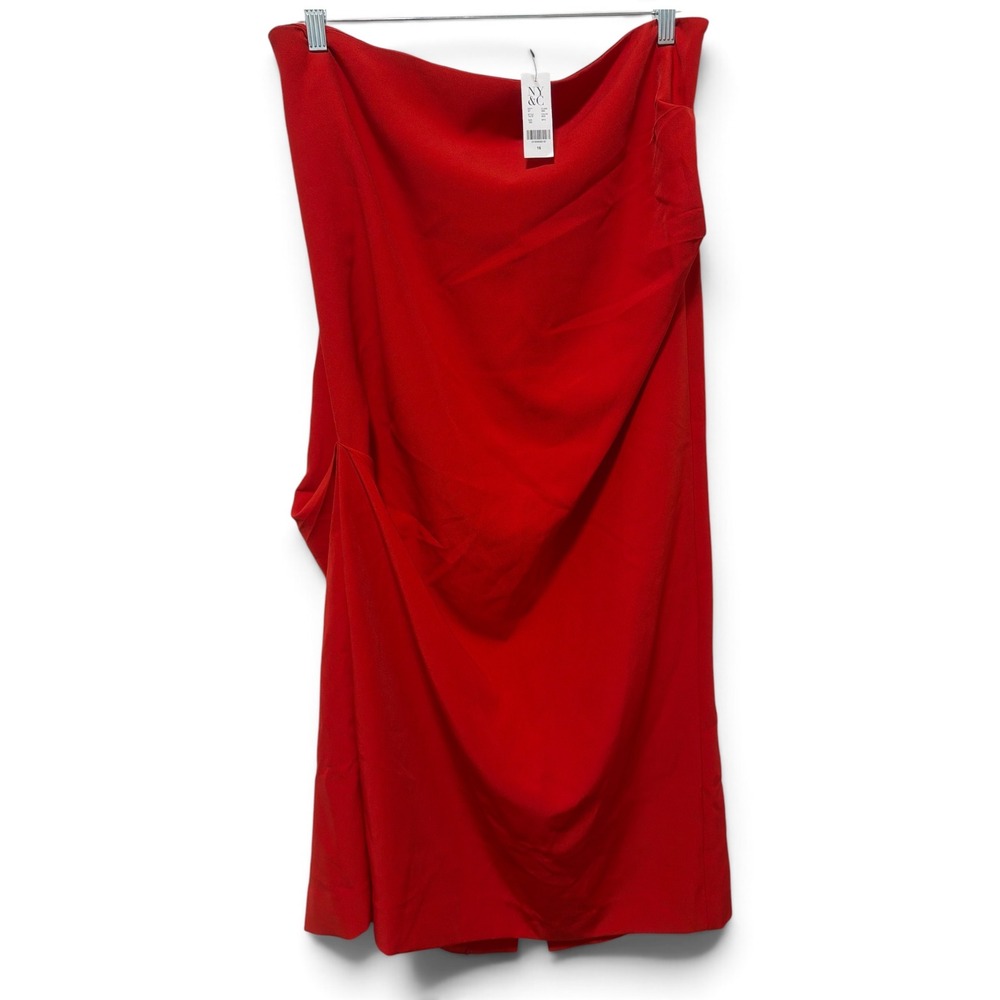 New‎ York & Company Red Strapless Draped Sheath Midi Dress Size 16 NWT